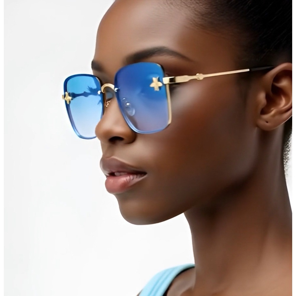 Sunglasses Women Rectangular Frame‎ Blue Mirror Lens Fashion Sun Glasses Female - Picture 5 of 6